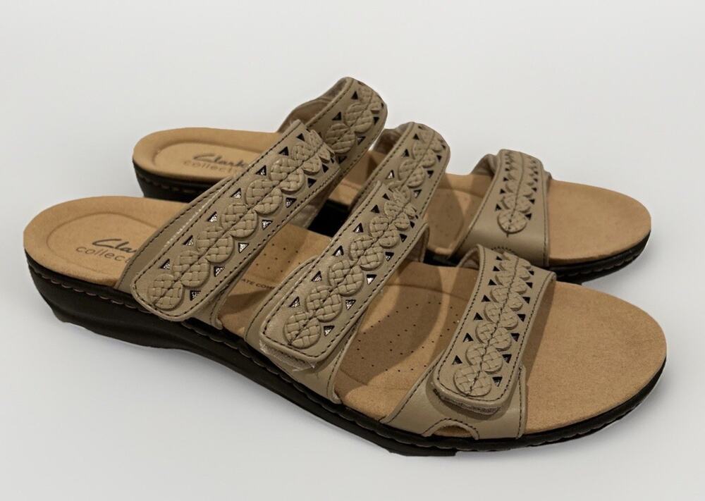 Clarks Lauriann Cove Leather Slide Sandal Tan Sand 9m New $98